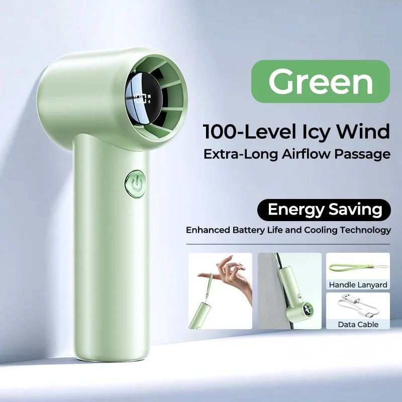 Long Battery Life High Speed Turbo Mini Fan USB Rechargeable Brushless Motor with Digital Display Portable Outdoor Travel Gadget