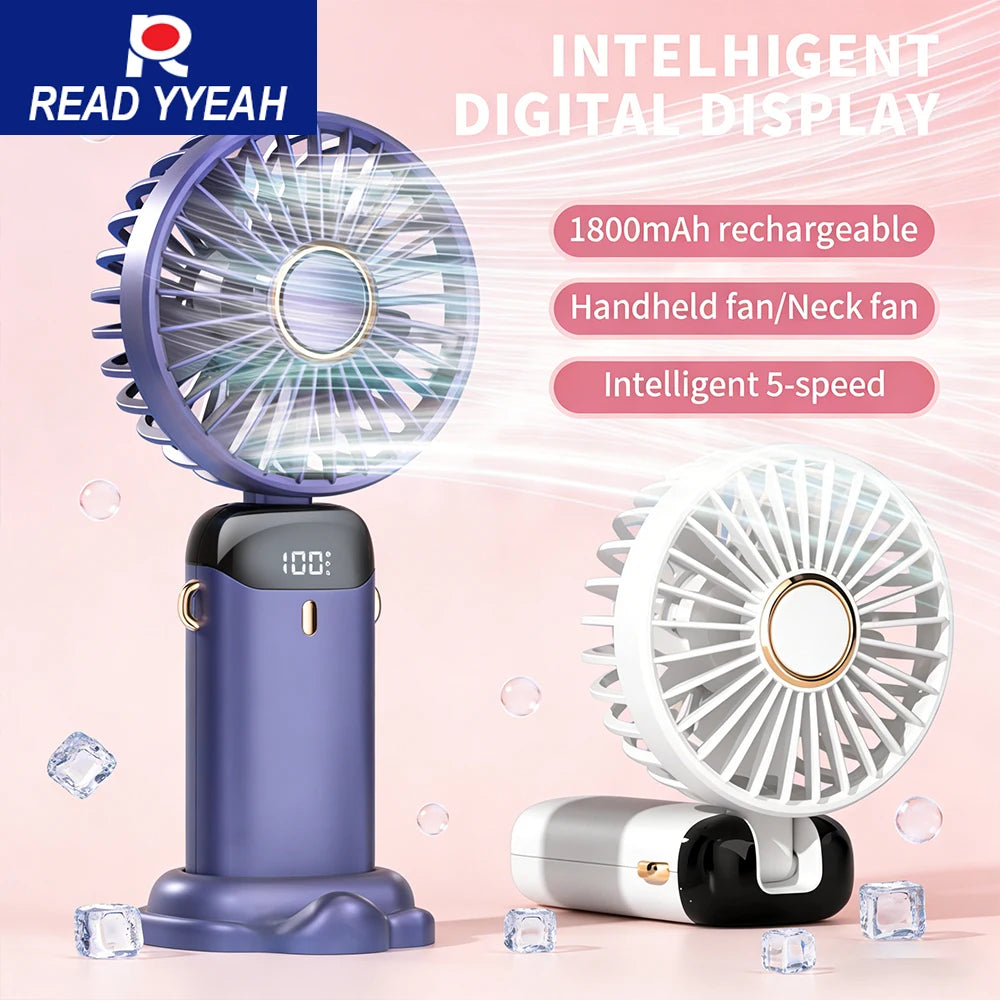 NEW Portable 5 Speed Handheld Cooling Fan USB Rechargeable Mini Fan with Phone Stand Safe for Children Great for Outdoor Travel