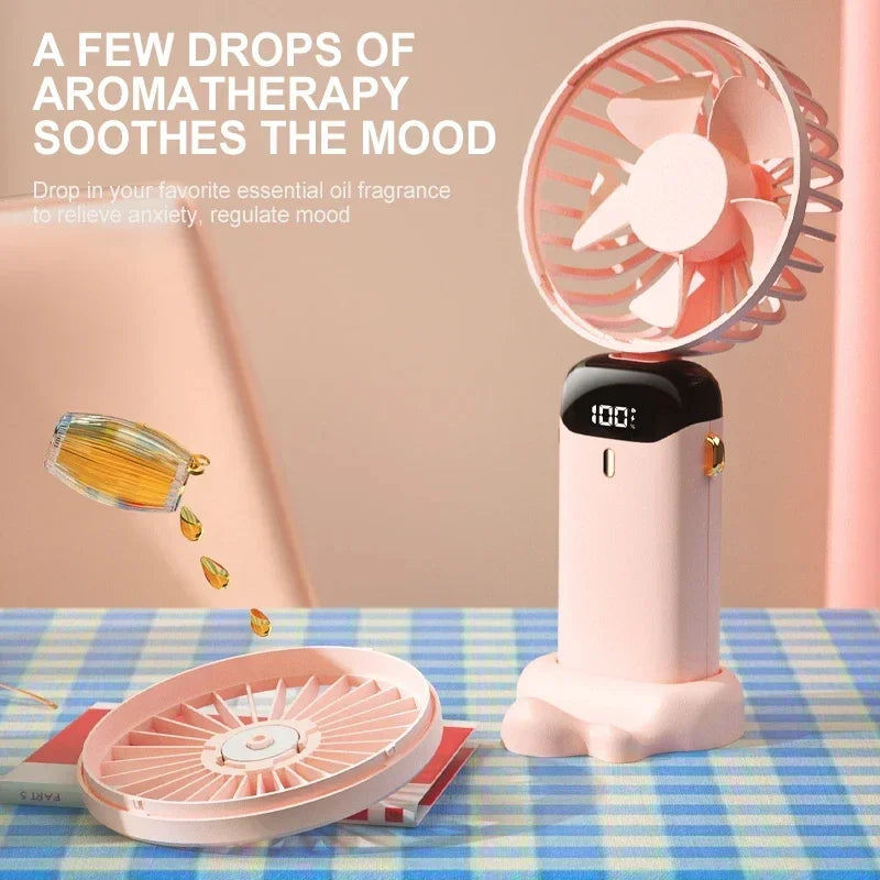 NEW Portable 5 Speed Handheld Cooling Fan USB Rechargeable Mini Fan with Phone Stand Safe for Children Great for Outdoor Travel