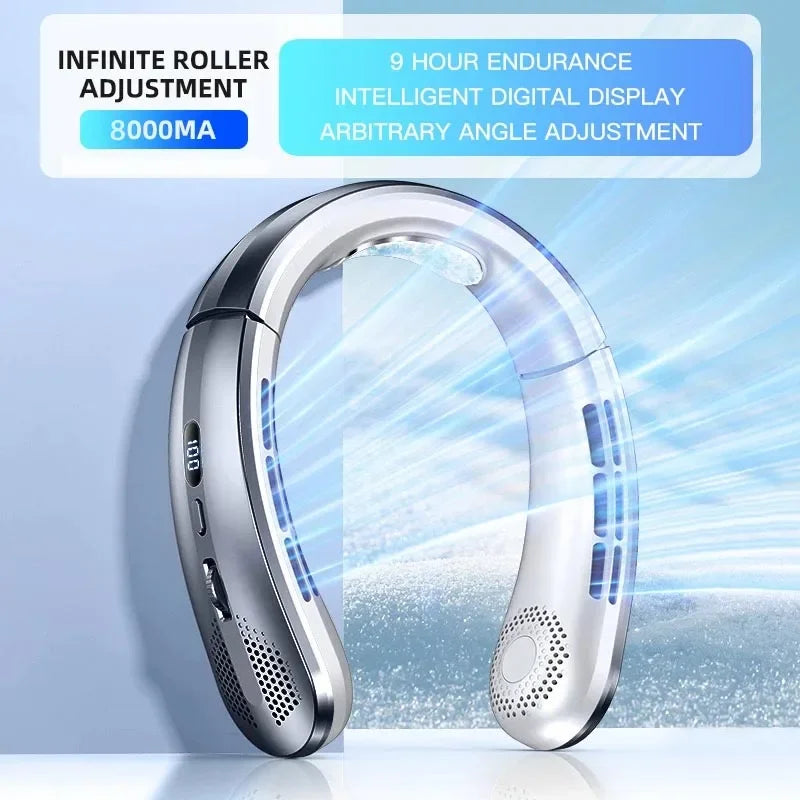 Lenovo 8000mAhVentilateur de cou suspendu portable, ventilateur tour de cou sans pales, affichage numérique de la batterie, refroidisseur d'air, ventilateur électrique rechargeable par USB
