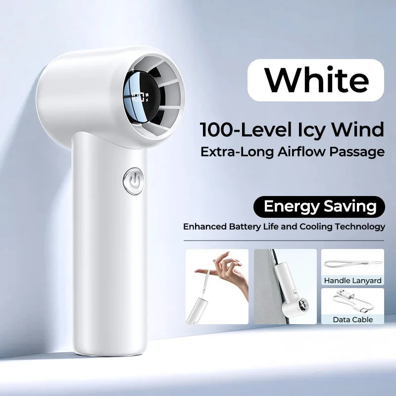 Long Battery Life High Speed Turbo Mini Fan USB Rechargeable Brushless Motor with Digital Display Portable Outdoor Travel Gadget