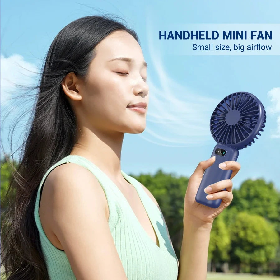 3000mAh  Mini Camping Fan Foldable Portable Neck Hanging Fans 5 Speed USB Rechargeable Fan with Phone Stand and Display Screen