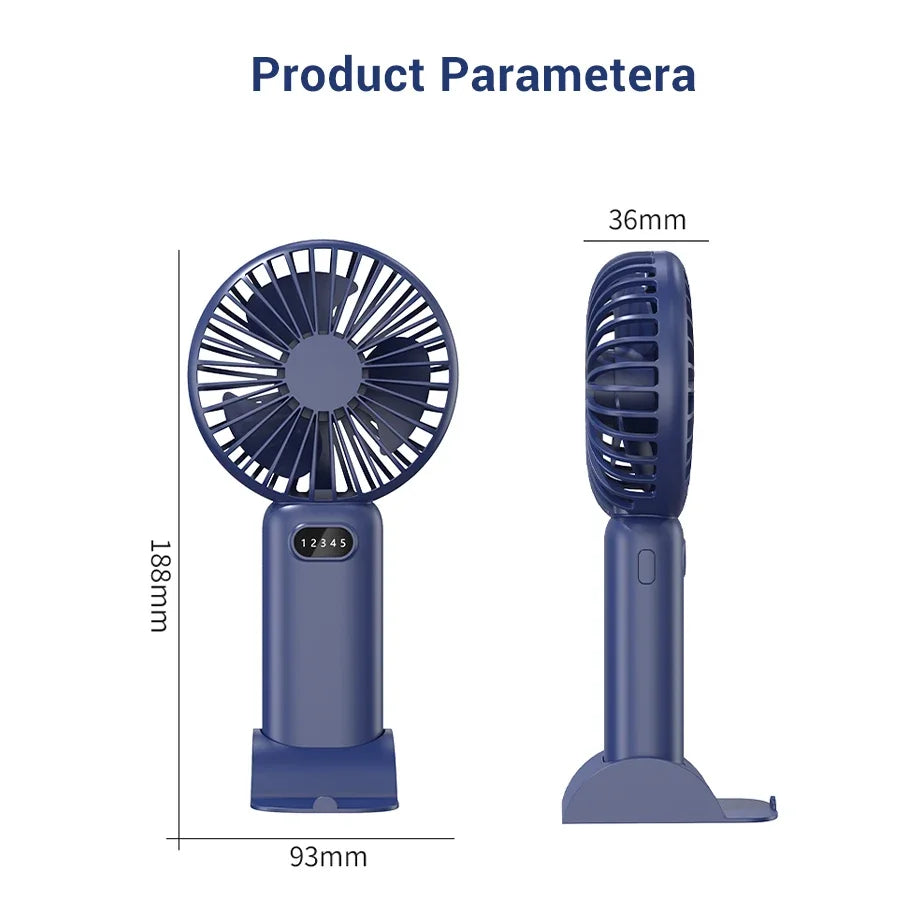 3000mAh  Mini Camping Fan Foldable Portable Neck Hanging Fans 5 Speed USB Rechargeable Fan with Phone Stand and Display Screen