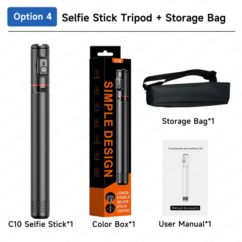 TOKQI C10 Tripod 72inch Extendable Bluetooth Selfie Stick, Aluminum Alloy Brackets for Smartphone iPhone Android Cellphone Shoot