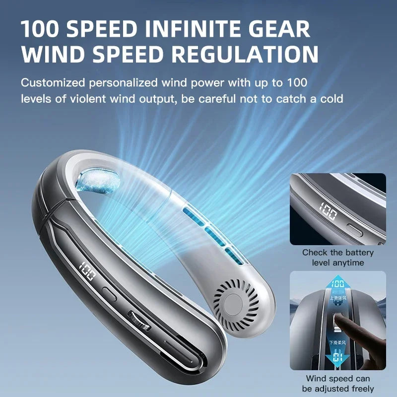 Lenovo 8000mAhVentilateur de cou suspendu portable, ventilateur tour de cou sans pales, affichage numérique de la batterie, refroidisseur d'air, ventilateur électrique rechargeable par USB
