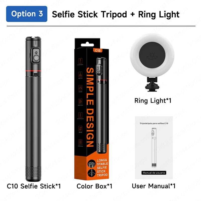 TOKQI C10 Tripod 72inch Extendable Bluetooth Selfie Stick, Aluminum Alloy Brackets for Smartphone iPhone Android Cellphone Shoot