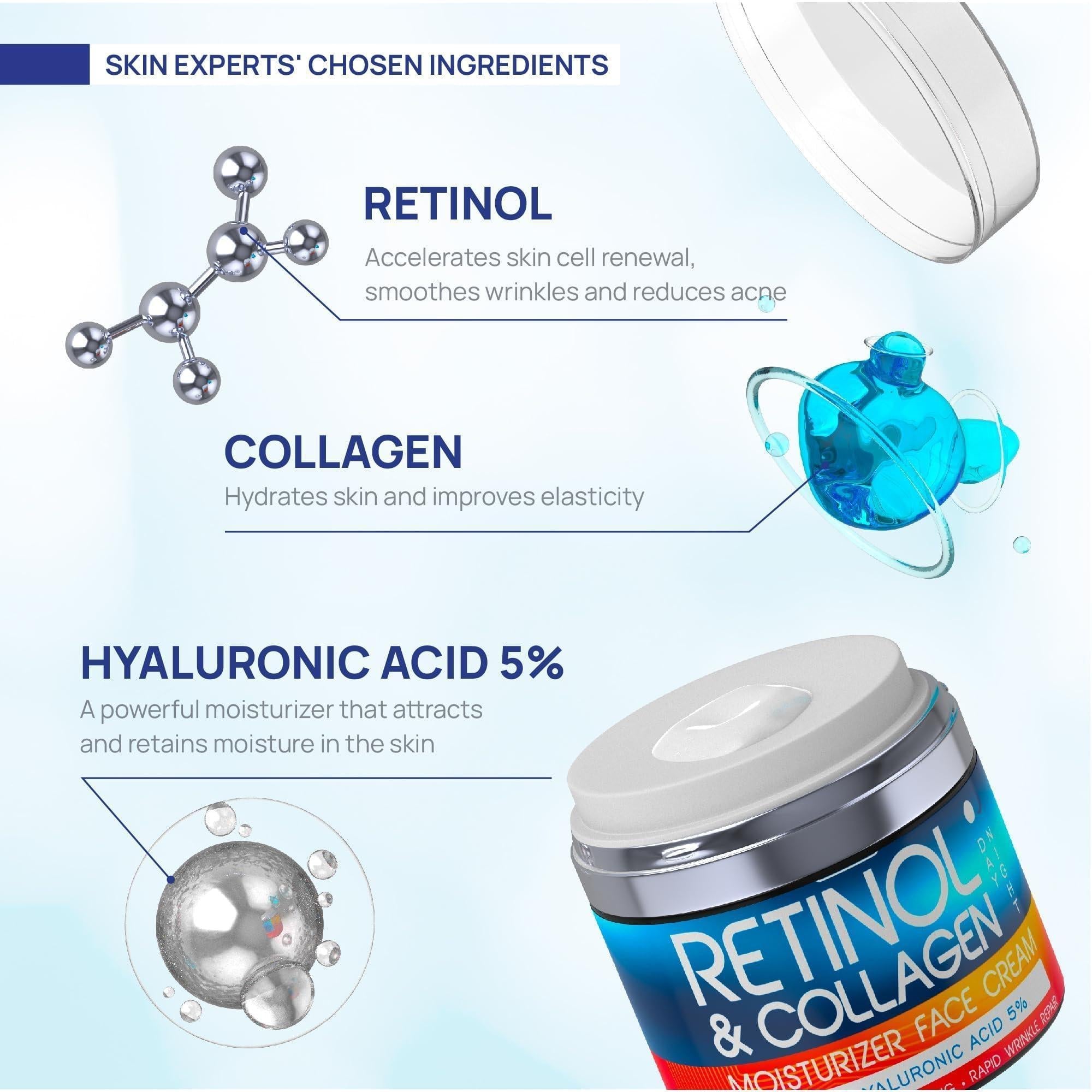 Crème au Rétinol pour le Visage: Hydratant au Collagène et Rétinol avec Acide Hyaluronique
